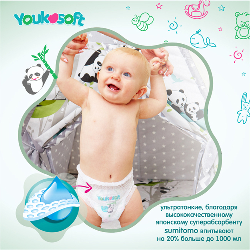 Подгузники-трусики Youkosoft Ультратонкие M 6-11кг - фото 7