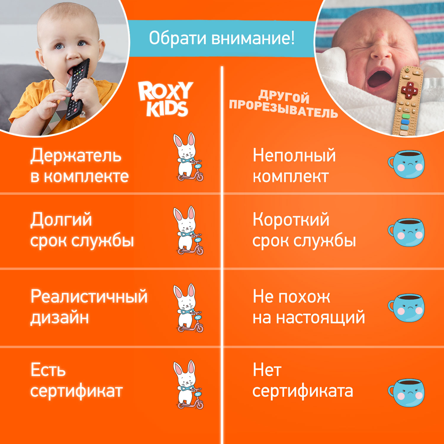 Силиконовый прорезыватель ROXY-KIDS для зубов Пульт большой с держателем цвет черный - фото 7