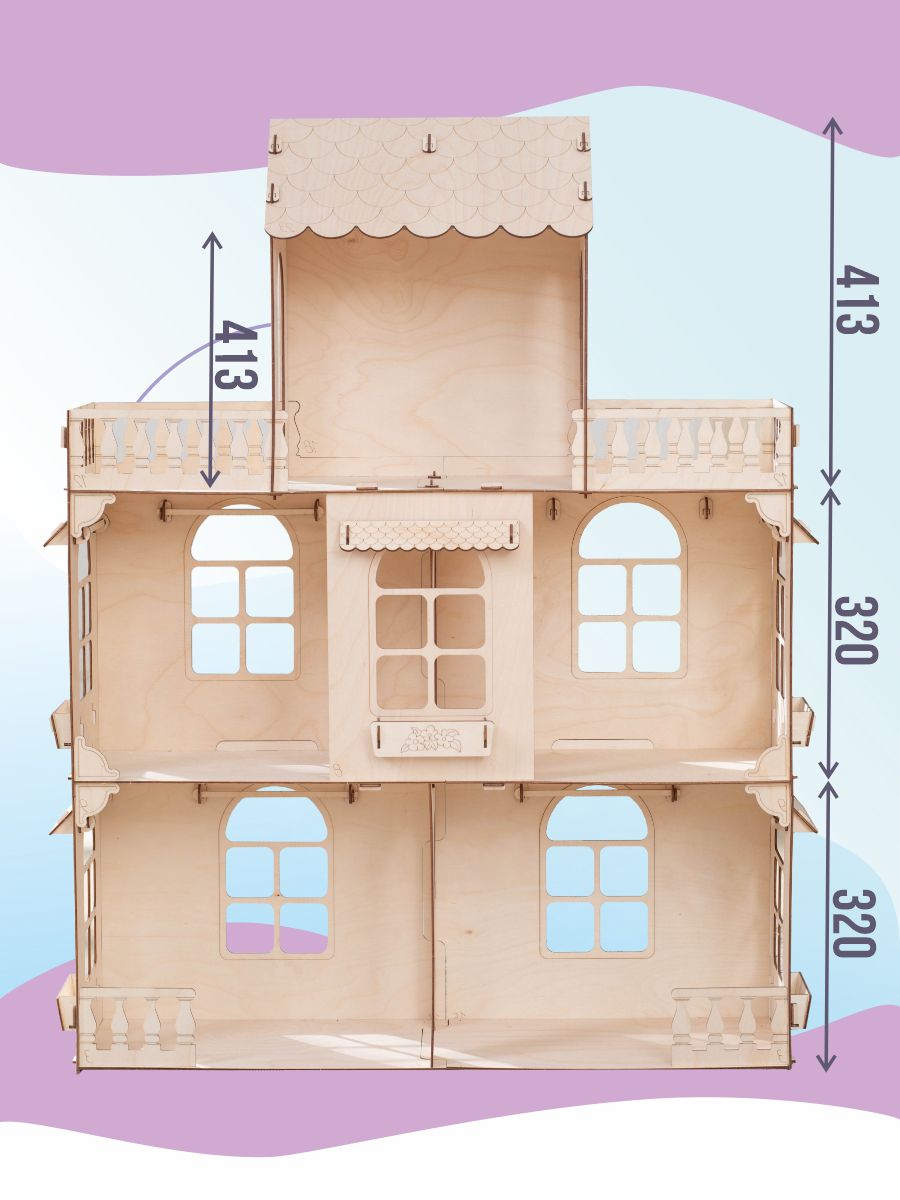 Деревянный кукольный домик ViromToys в комплекте с мебелью ДФ0004 - фото 4