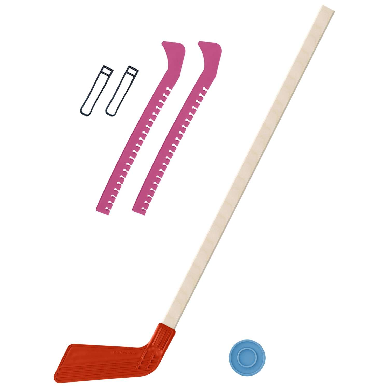 Набор для хоккея Задира Клюшка хоккейная детская красная 80 см + шайба + Чехлы для коньков розовые - фото 1