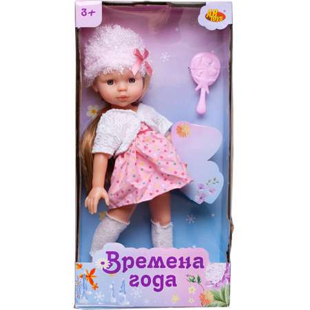 Кукла ABTOYS Времена года 30 см в розовом платье белой кофте болеро и розовой шапке
