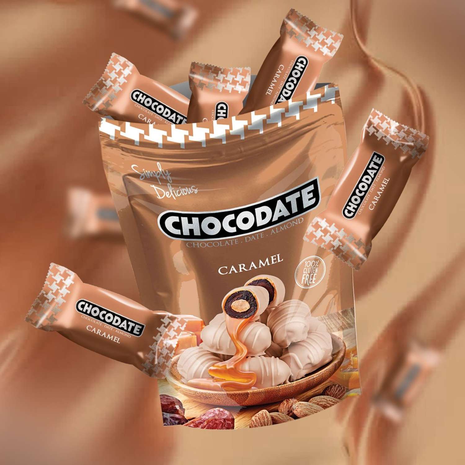 Конфеты Chocodate финики с миндалем и карамелью в шоколаде дой пак, 100гр