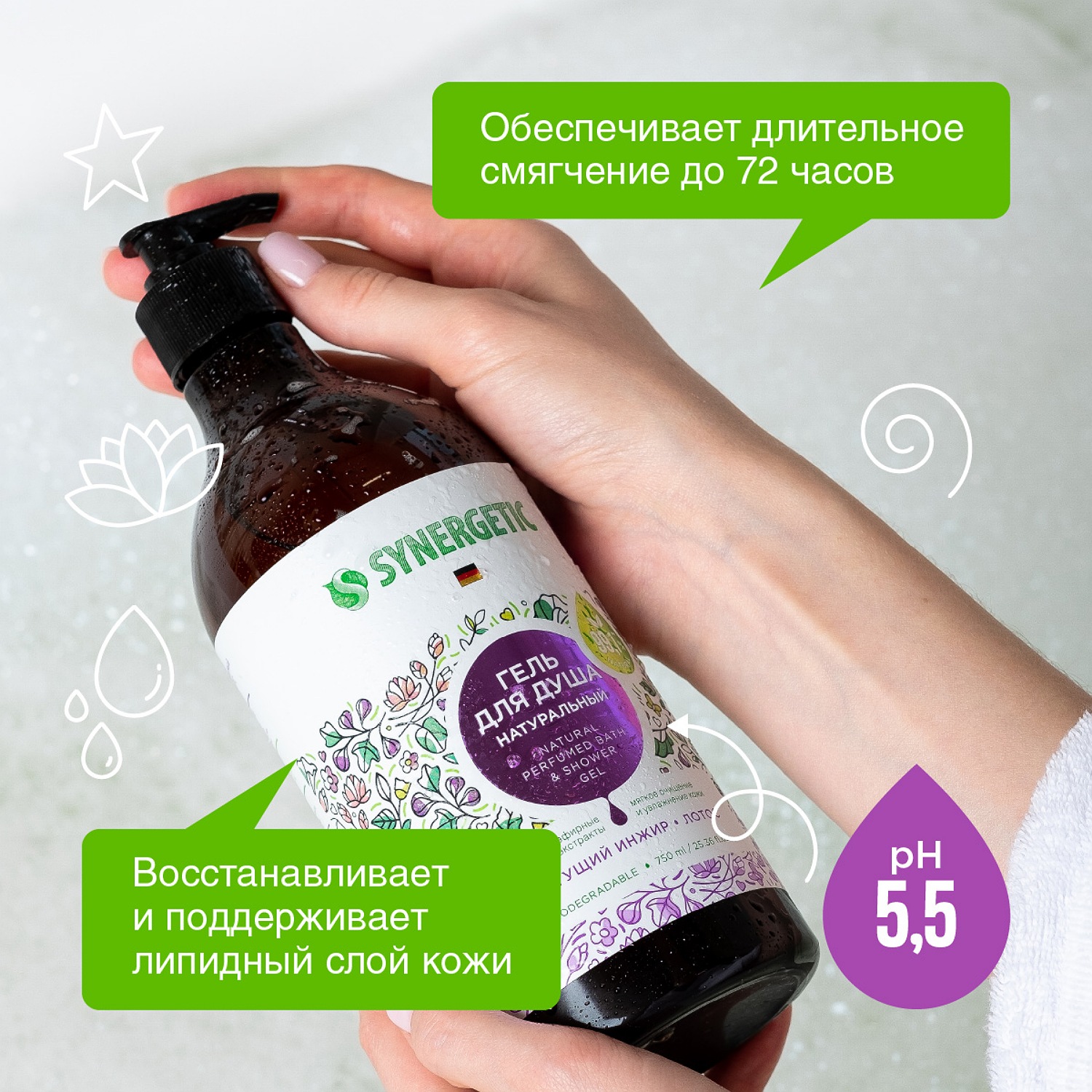 Гель для душа Synergetic Цветущий инжир-Лотос 0.75л - фото 2