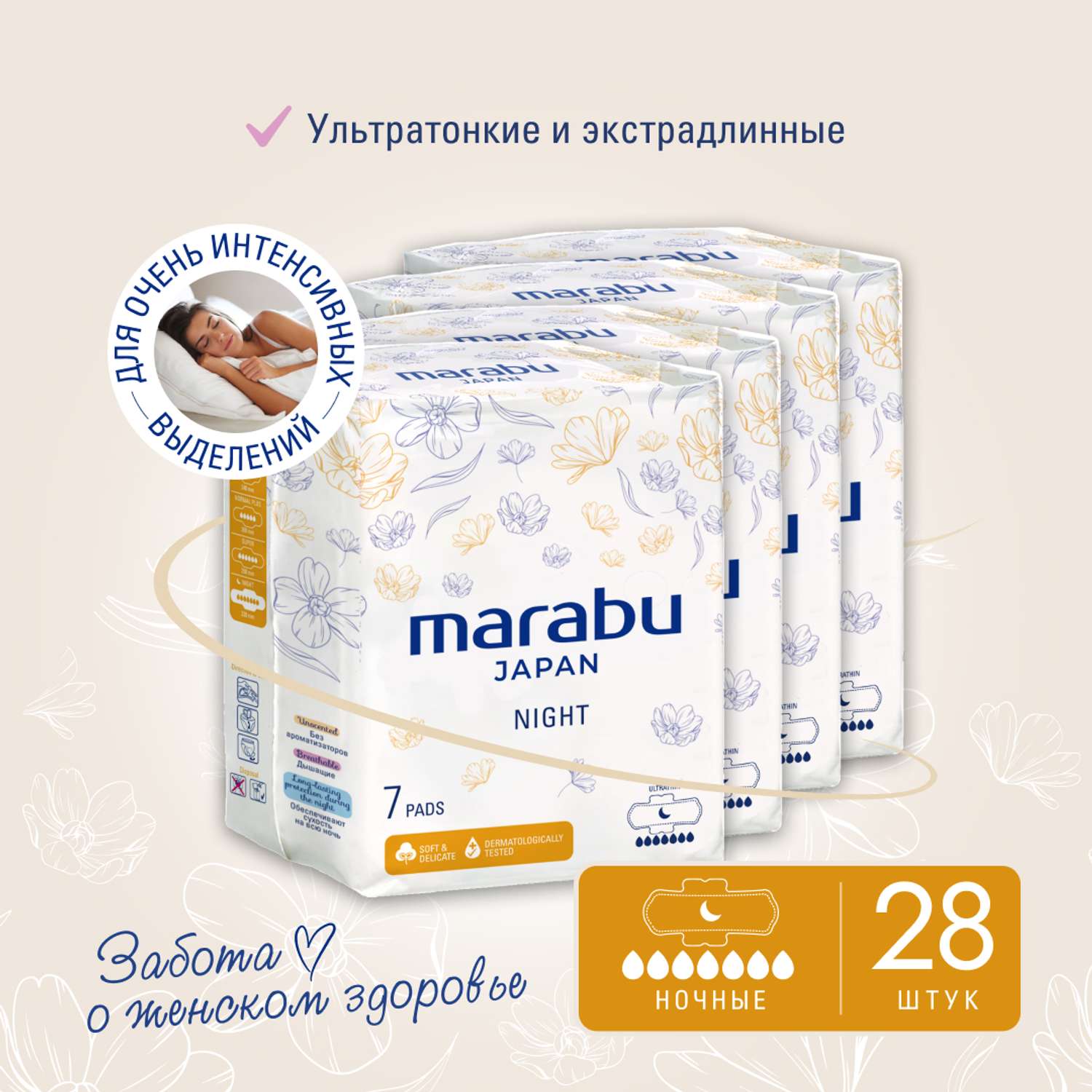 Прокладки MARABU гигиенические ночные мегапак 4 уп по 7 шт - фото 13