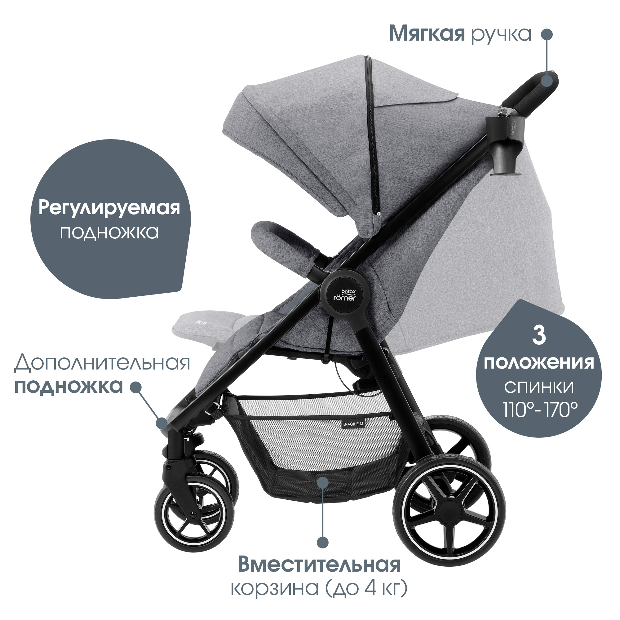 Коляска Britax Roemer B-Agile M Elephant grey - фото 2