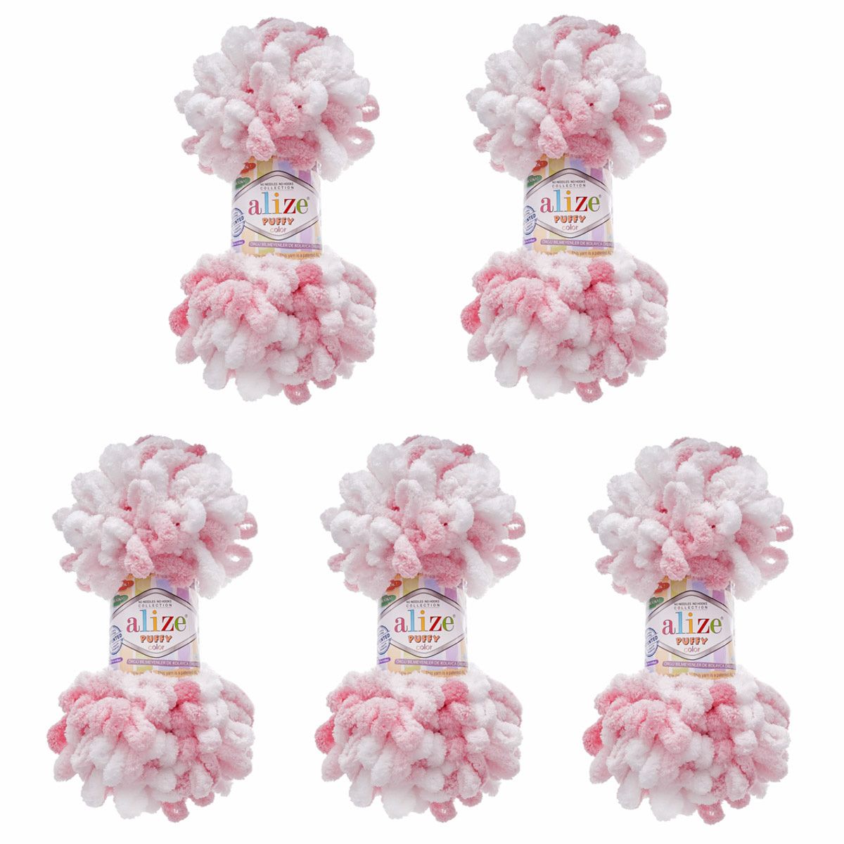 Пряжа для вязания Alize puffy color 100 г 9 м микрополиэстер плюшевая мягкая 5863 секционный 5 мотков - фото 6