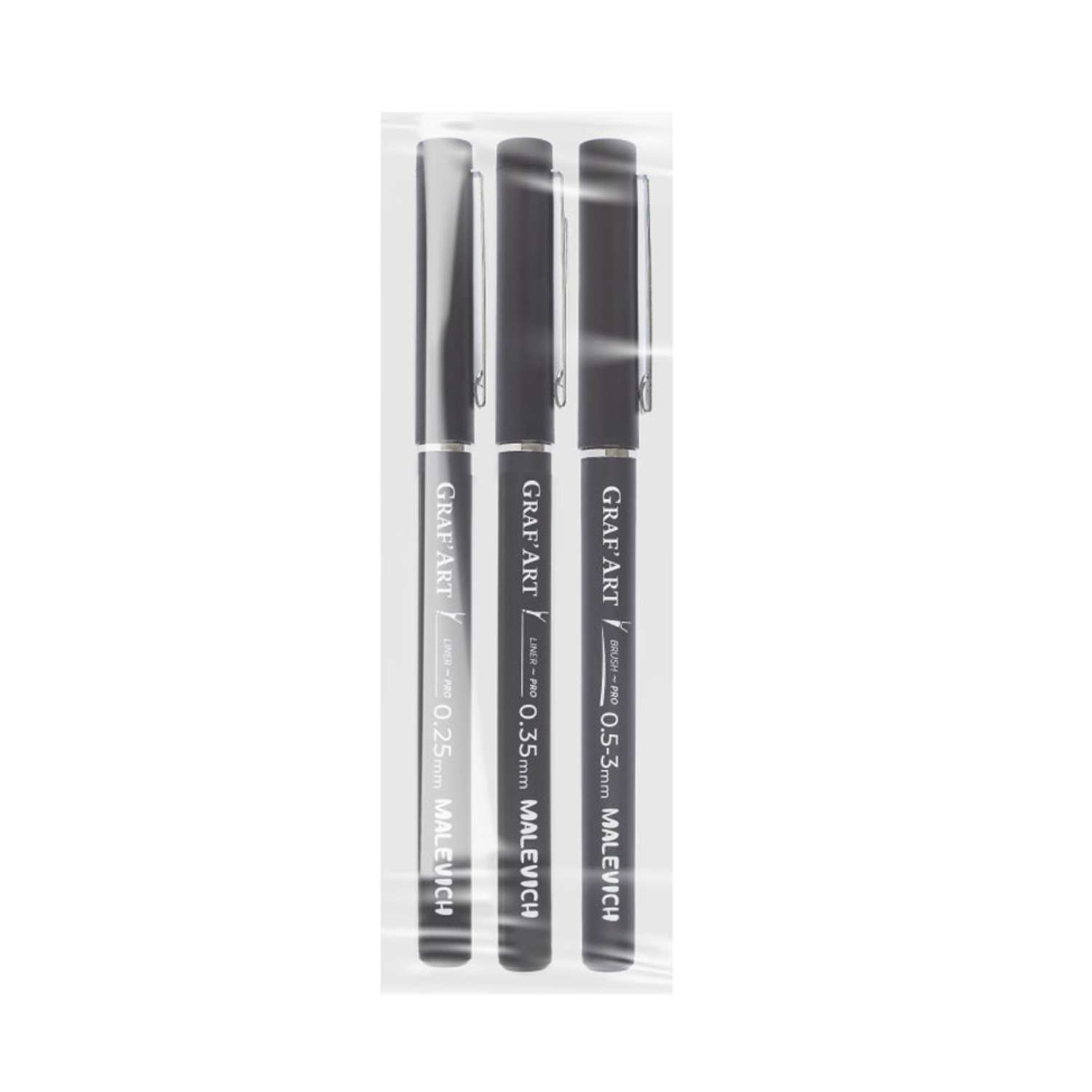 Капиллярные ручки Малевичъ Комплект GrafArt PRO 01 03 и кисть - фото 1