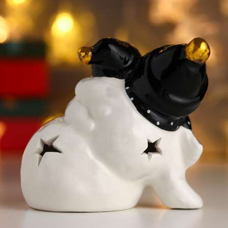 Сувенир Sima-Land керамика свет «Снеговички чёрные колпаки и шарфы» 10х12х8 см