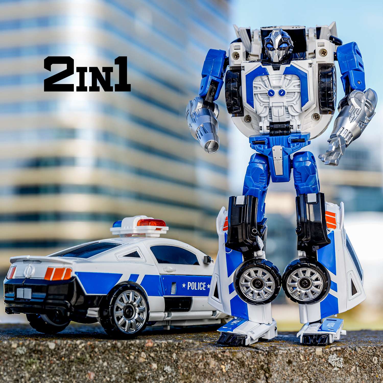 Робот-трансформер BAZUMI металлический Машинка полицейская подарок для мальчика - фото 1