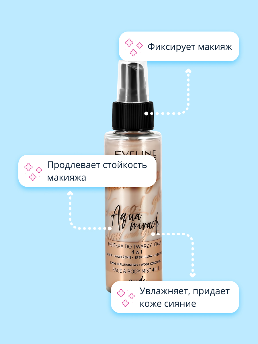 Спрей-фиксатор макияжа EVELINE Aqua miracle 4 в 1 nude 110 мл - фото 3