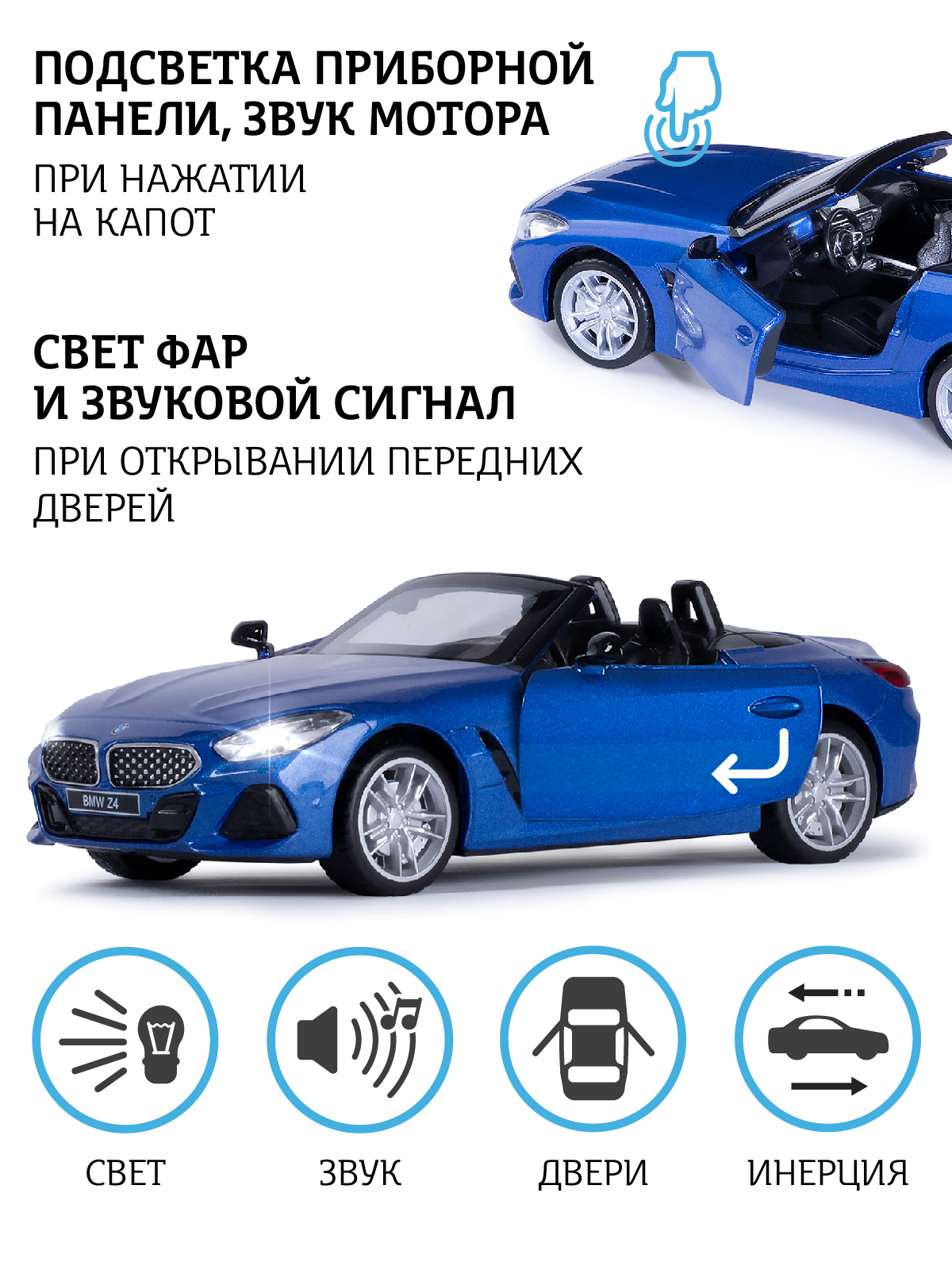 Машинка металлическая АВТОпанорама 1:30 BMW Z4 M40i синий инерционная  купить по цене 1291 ₽ в интернет-магазине Детский мир