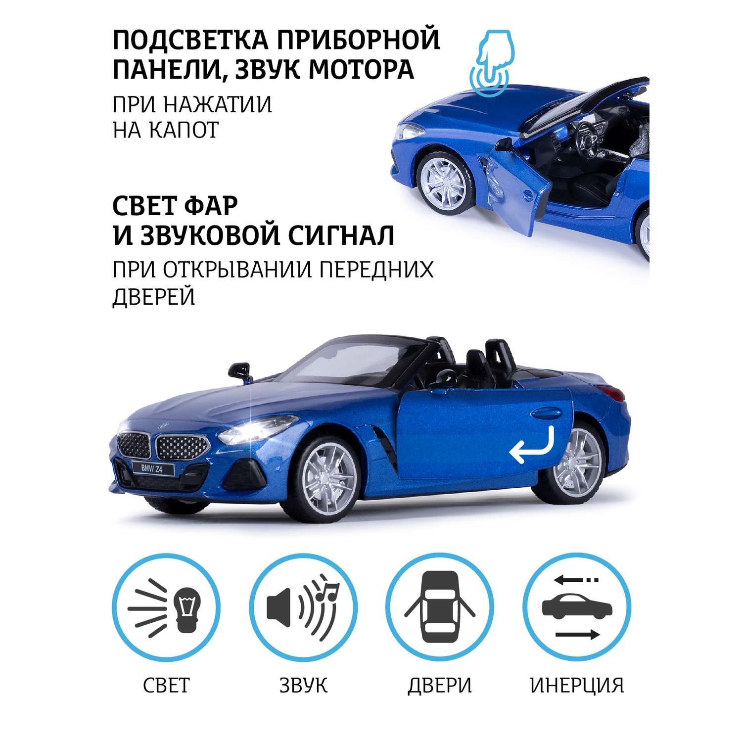 Машинка металлическая АВТОпанорама 1:30 BMW Z4 M40i синий инерционная JB1251542 - фото 2