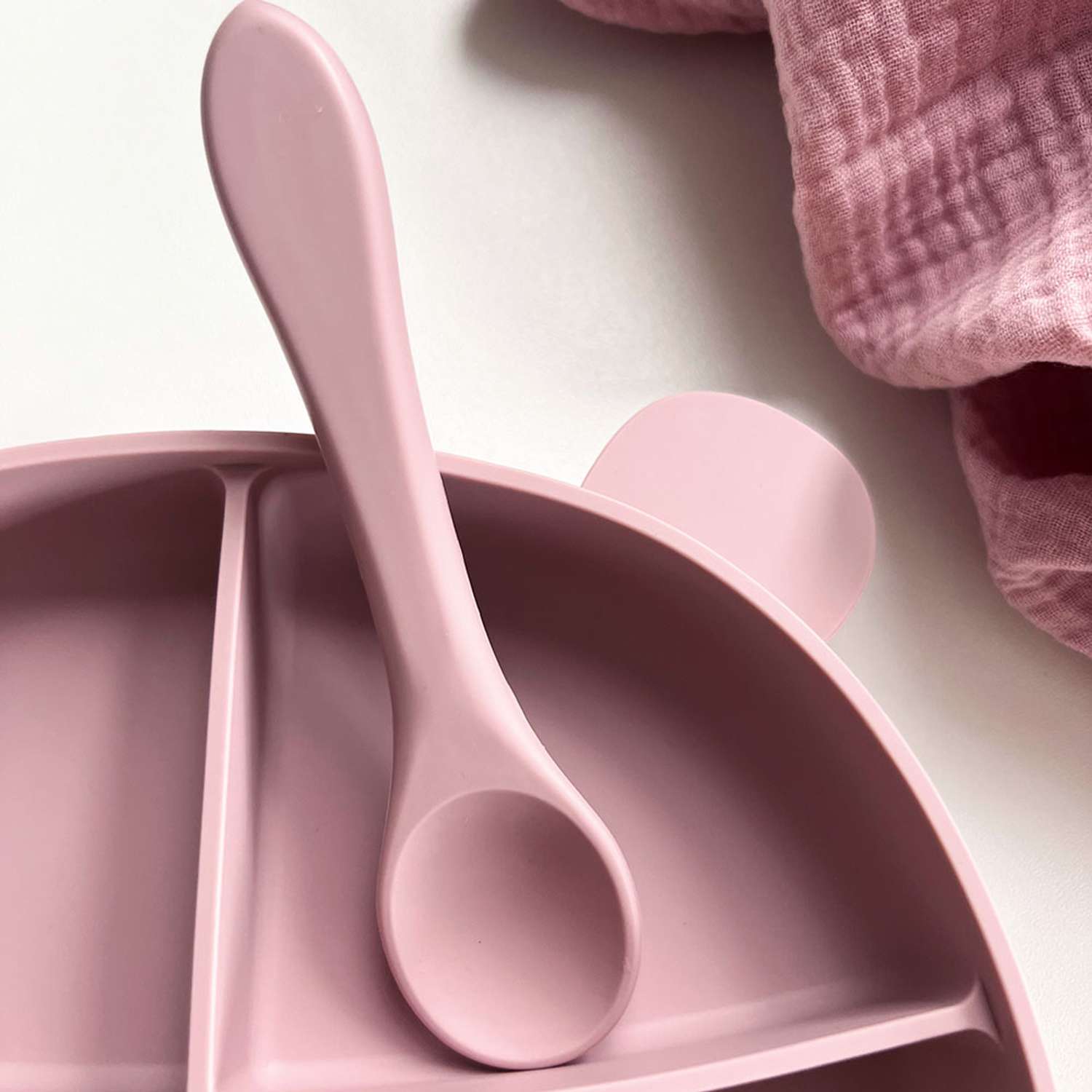 Набор посуды Croobie для кормления Мишка Розовая Пудра - фото 2