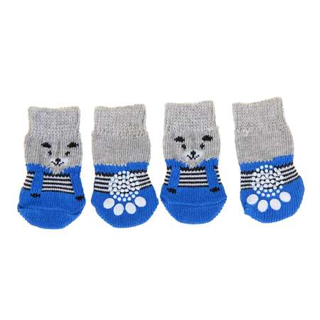 Носки для животных Пижон нескользящие «Мишки» размер L 4 шт. синие