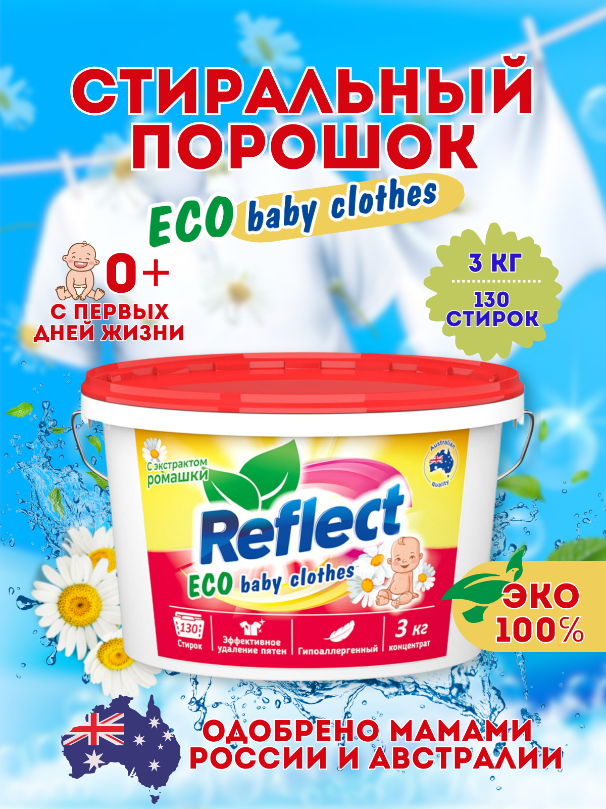 Стиральный порошок Reflect Eco baby clothes гипоаллергенный эко концентрат с ромашкой от пятен 3 кг 130 стирок - фото 6