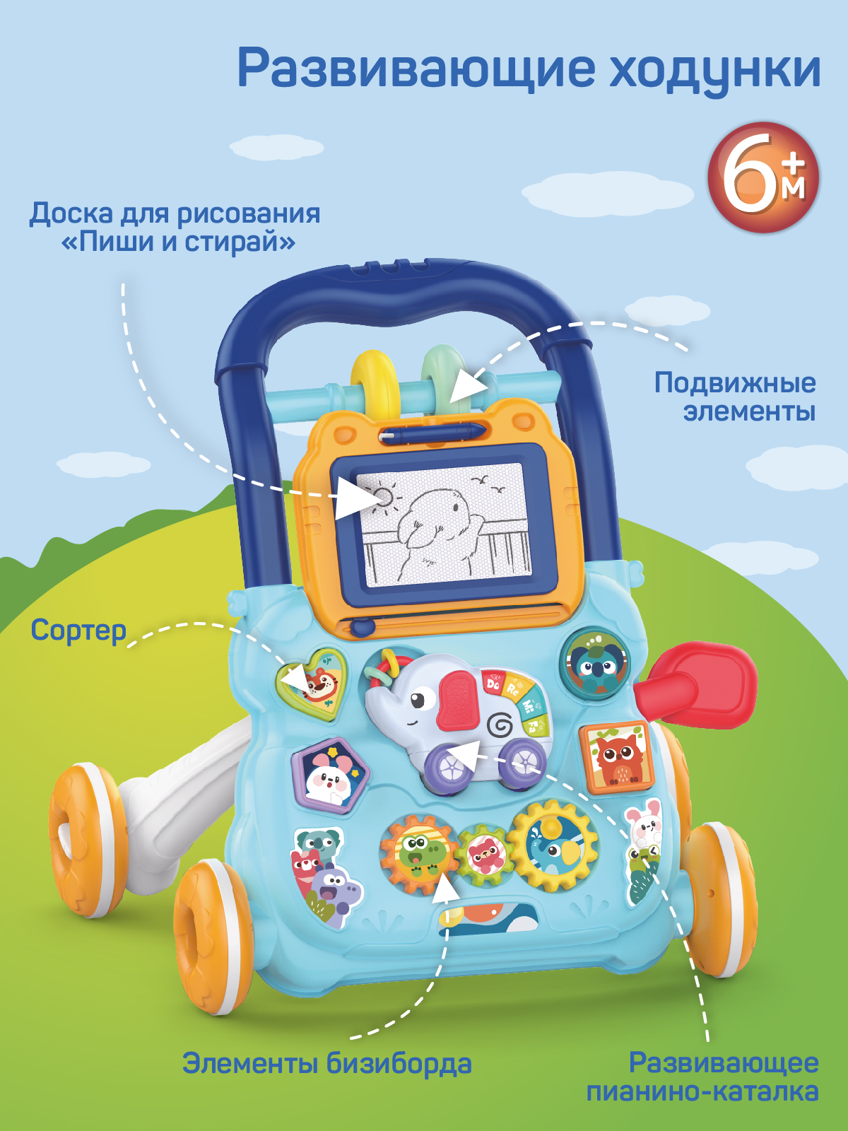 Ходунки детские Smart Baby музыкальные голубые - фото 2