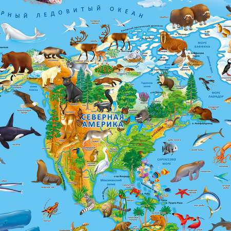 Карта Мира настенная ГЕОДОМ Животный и растительный мир