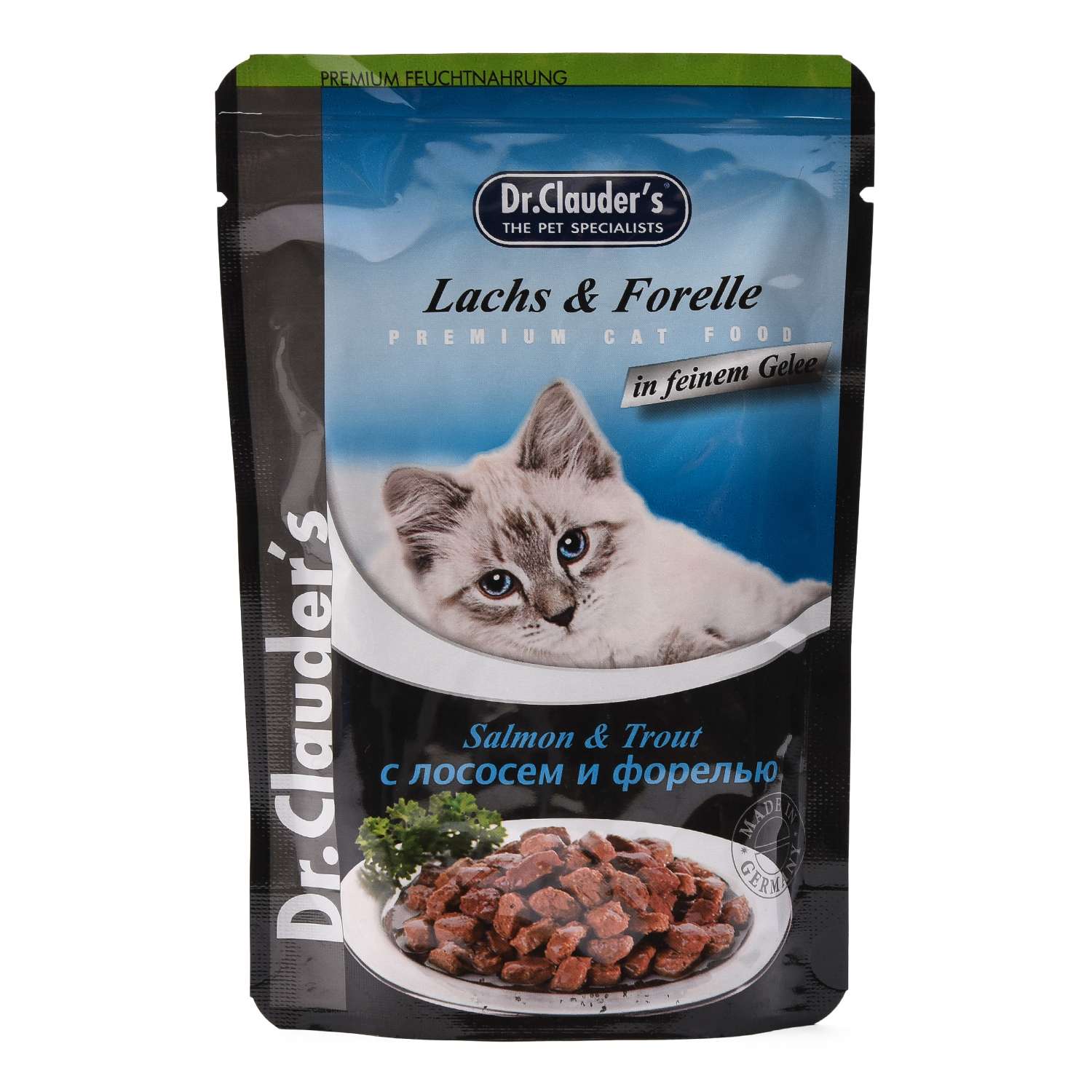 Корм влажный для кошек Dr.Clauders 100г с лососем и форелью желе пауч - фото 1
