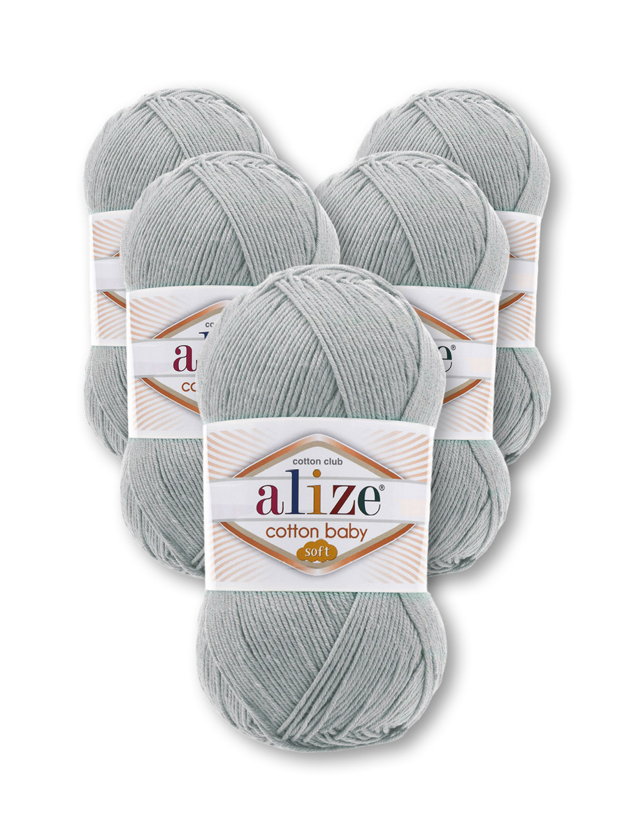 Пряжа для вязания Alize cotton baby soft 100 гр 270 м мягкая плюшевая xлопок aкрил 344 серое небо 5 мотков - фото 6