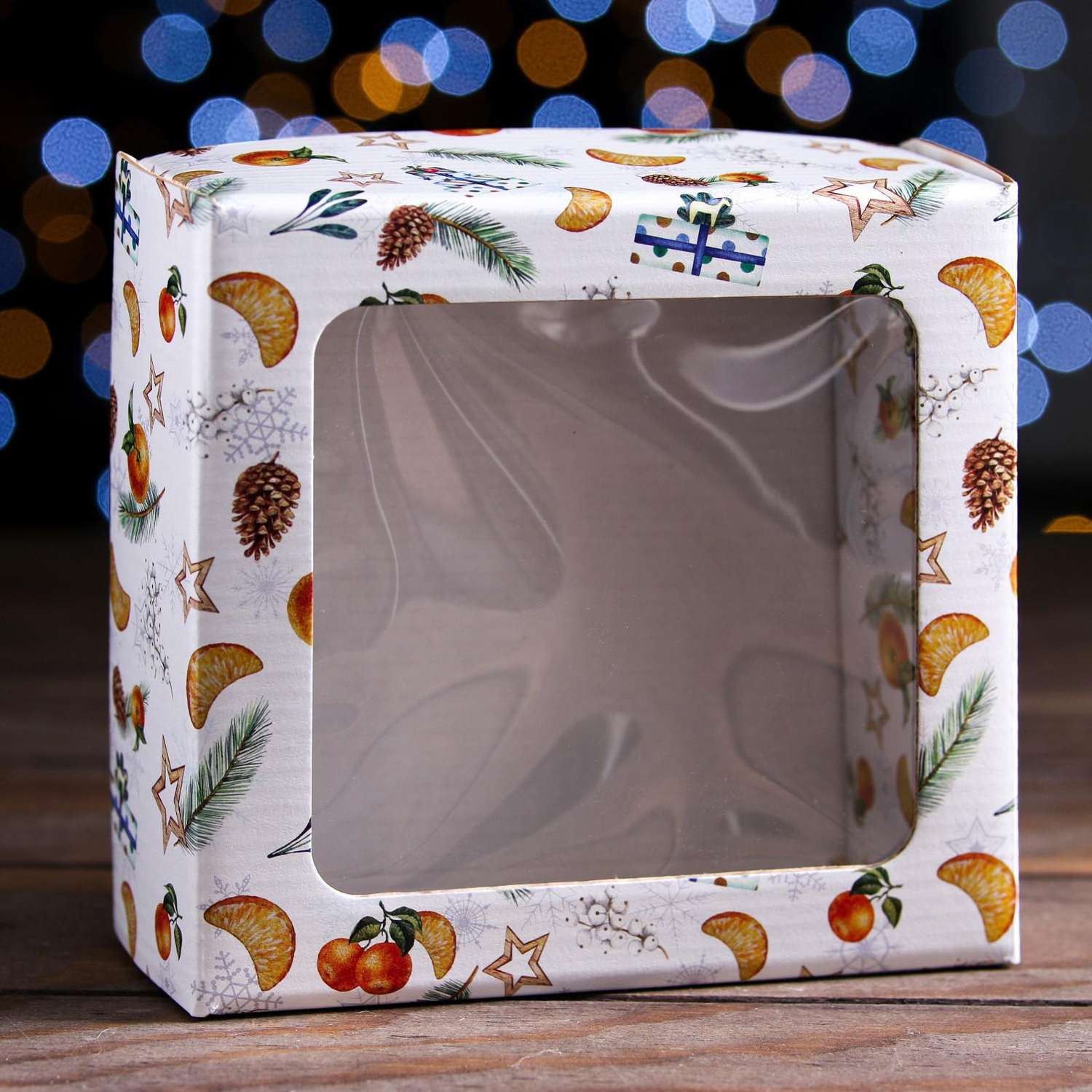 Коробка Sima-Land подарочная. крышка дно. с окном«Новогоднее настроение» 14.5×14.5×6 см - фото 1