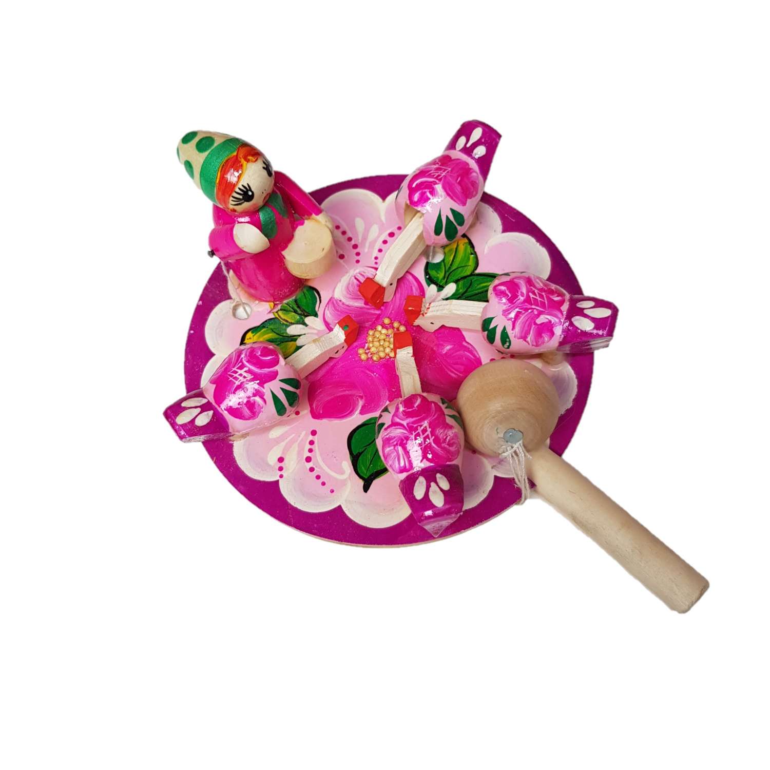 Богородская игрушка Нескучные игры Девочка кормит курочек цвет фуксия - фото 2