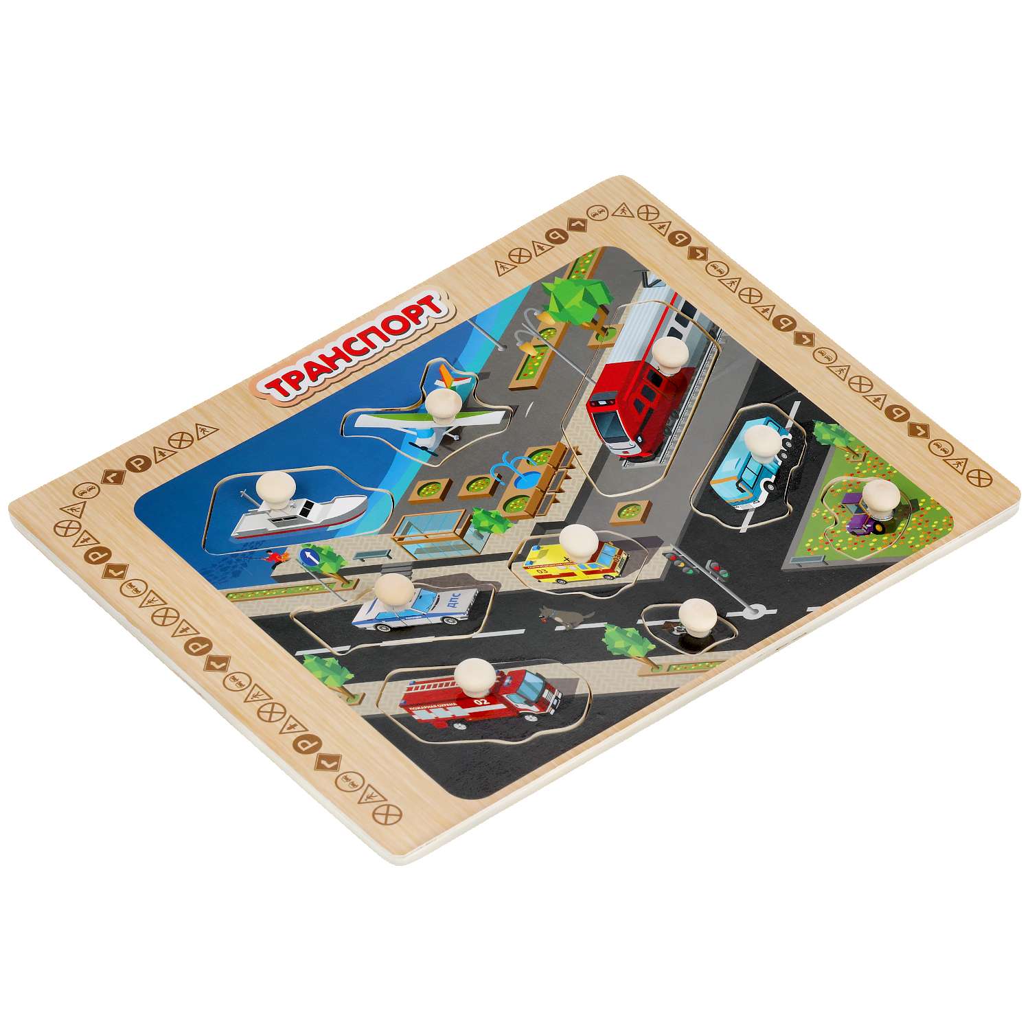 Игрушка деревянная Буратино рамка-вкладыш транспорт 306904 - фото 2