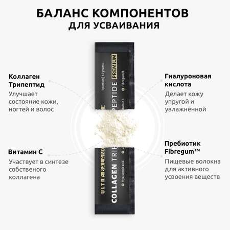 Коллаген морской порошок UltraBalance низкомолекулярный БАД 60 саше с витамином С и гиалуроновой кислотой