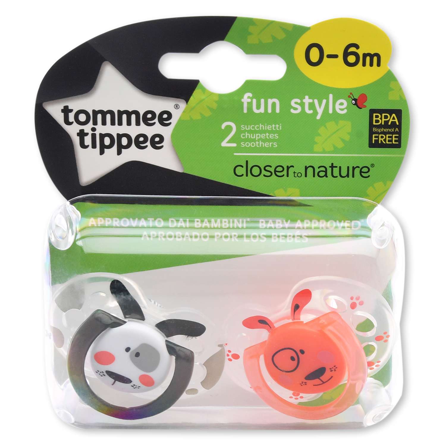 Пустышки Tommee tippee Весёлые животные 0-6 мес Коровка/Пёсик 2шт - фото 3