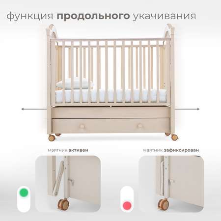 Детская кроватка Nuovita Perla Swing прямоугольная, продольный маятник (слоновая кость)