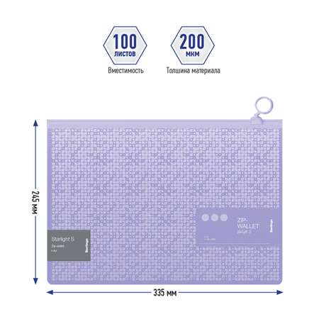 Папка-конверт на молнии BERLINGO Starlight S 200мкм фиолетовая с рисунком набор 12 шт