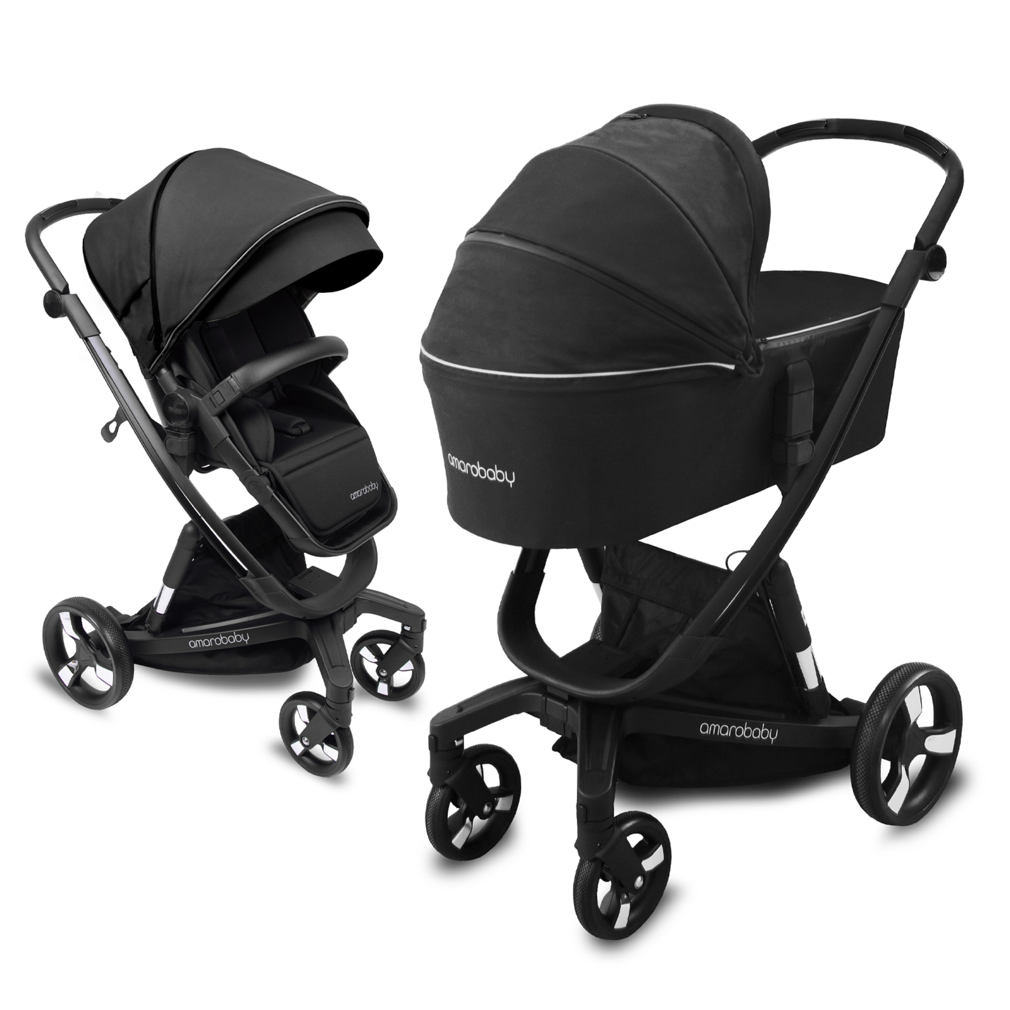 Коляска детская 2 в 1 AmaroBaby TUTUM с AUTO BRAKE черный - фото 22