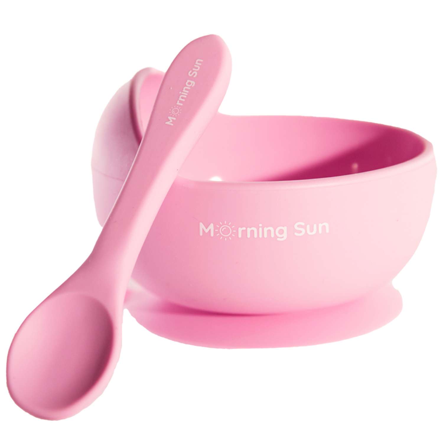 Набор для кормления Morning Sun Силиконовый тарелка на присоске +ложка Розовый - фото 1