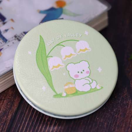 Зеркало карманное iLikeGift Bear lily of valley green с увеличением