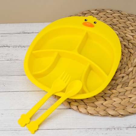 Тарелка секционная iLikeGift Duck yellow пластиковая с приборами