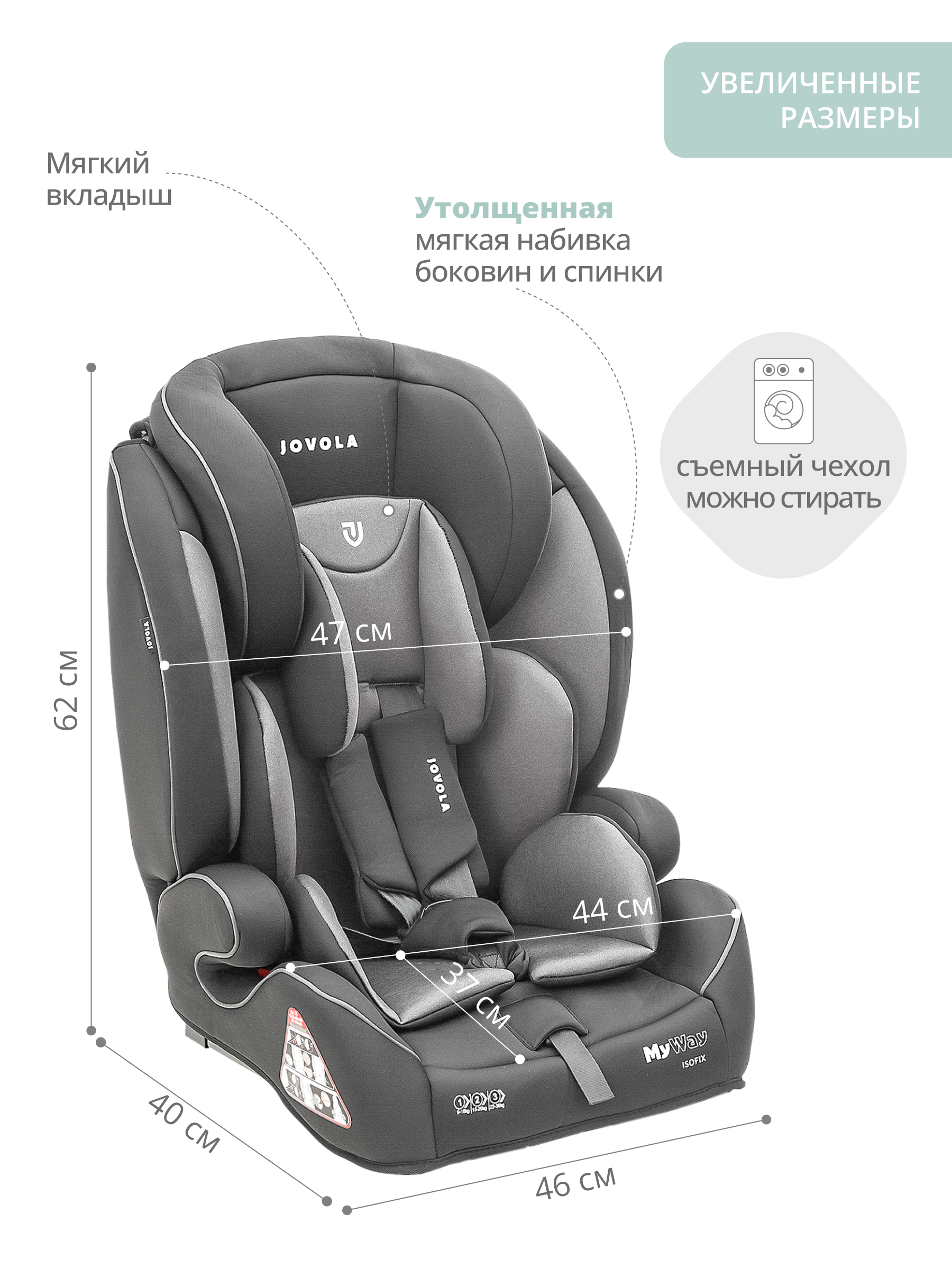 Автокресло JOVOLA MyWay Isofix группа 1+2+3 9-36 кг темно-серый - светло-серый - фото 5