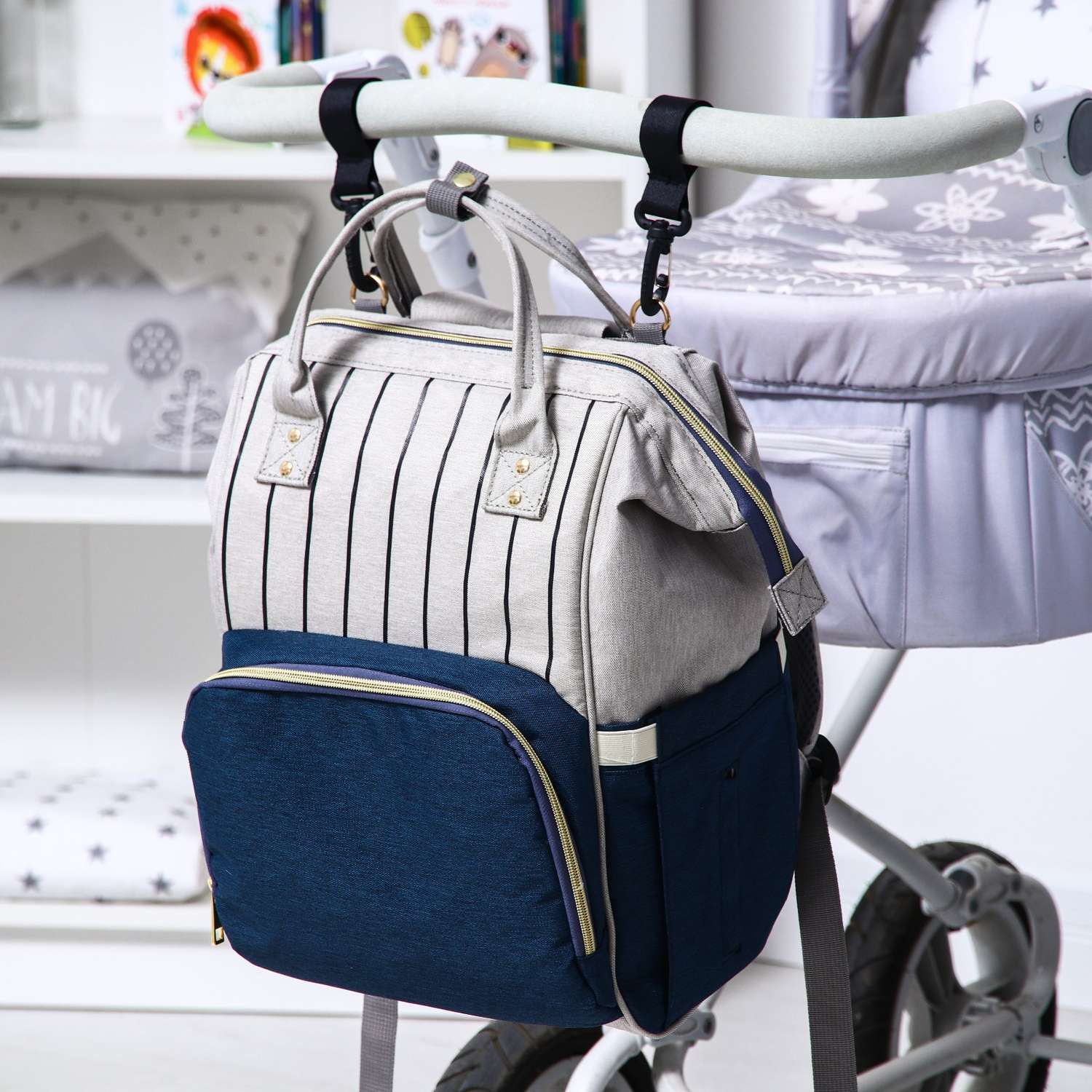 Сумка-рюкзак Sima-Land для хранения вещей малыша цвет серый/синий - фото 1
