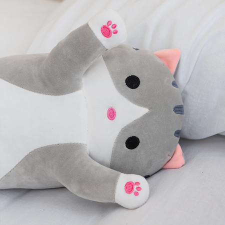 Мягкая игрушка кошка подушка TOTTY TOYS кот-батон 90 см серый антистресс развивающая обнимашка