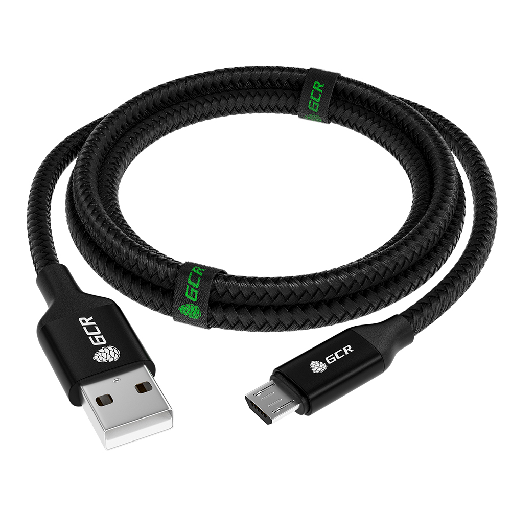 Кабель USB GCR 1.5m MicroUSB быстрая зарядка в черной нейлоновой оплетке GCR-52476 - фото 1