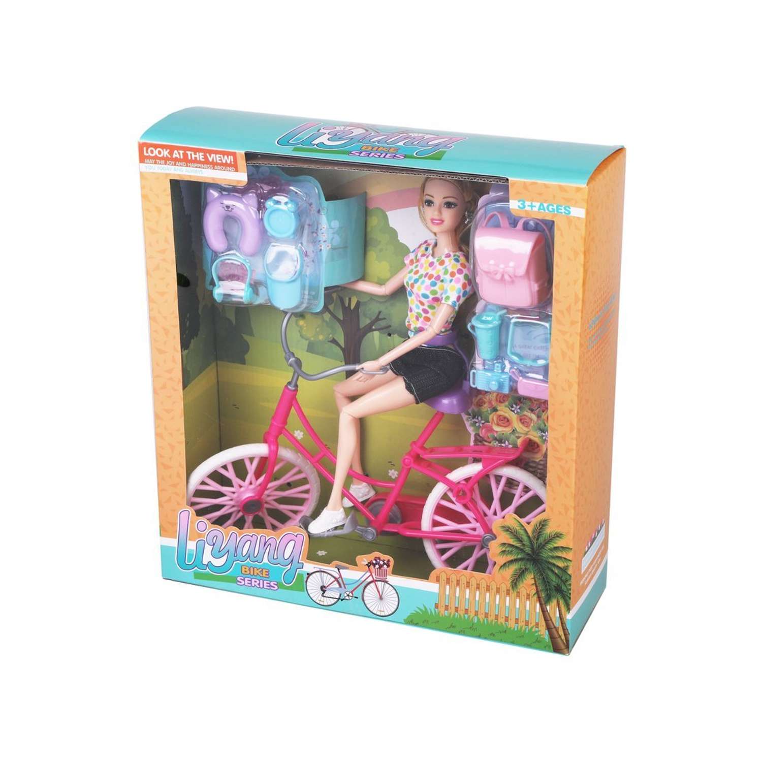 Кукла на велосипеде Наша Игрушка в комплекте 12 предметов для игры 801352 - фото 3