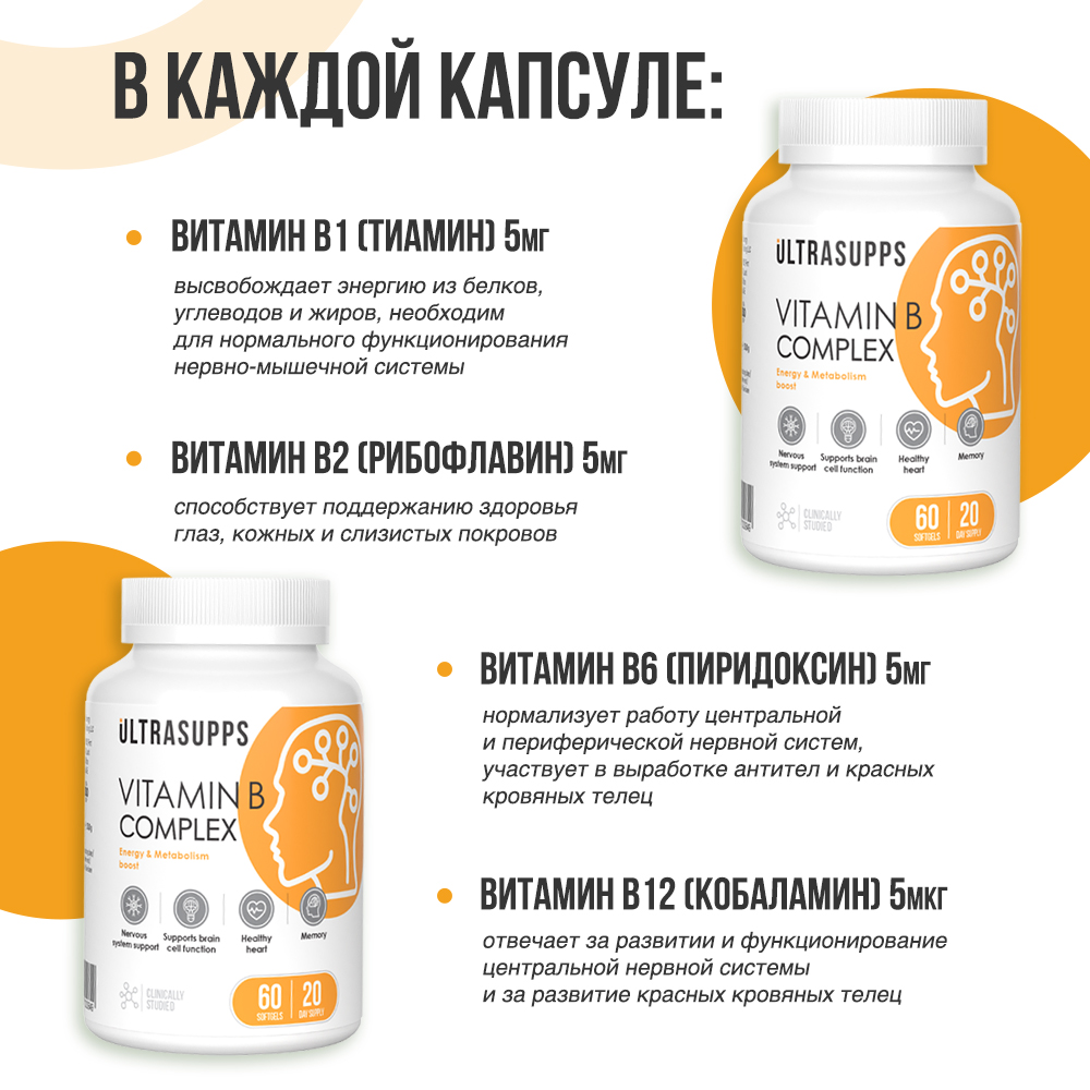 Комплекс витаминов группы В ULTRASUPPS 60 мягких капсул - фото 4