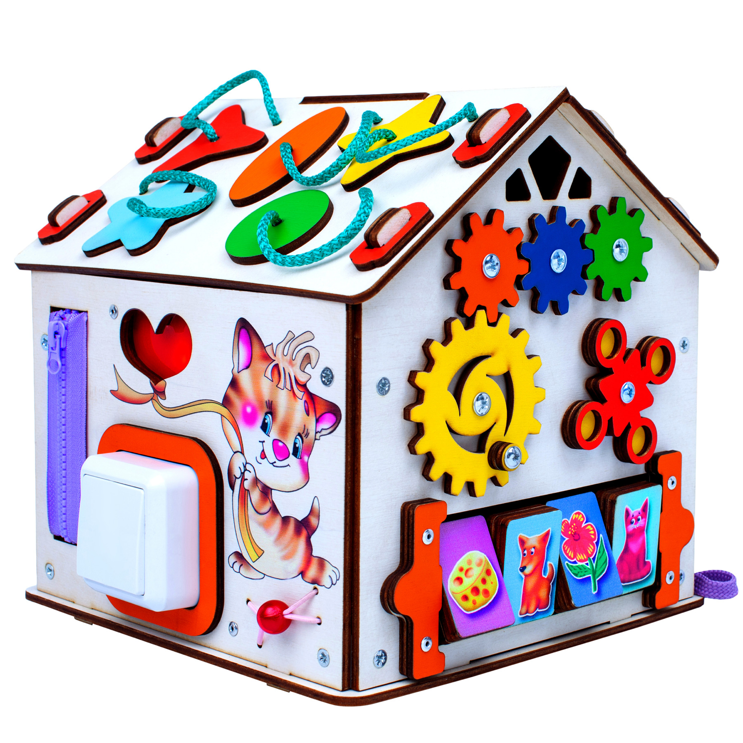 Бизиборд Jolly Kids развивающий домик со светом Котик - фото 1