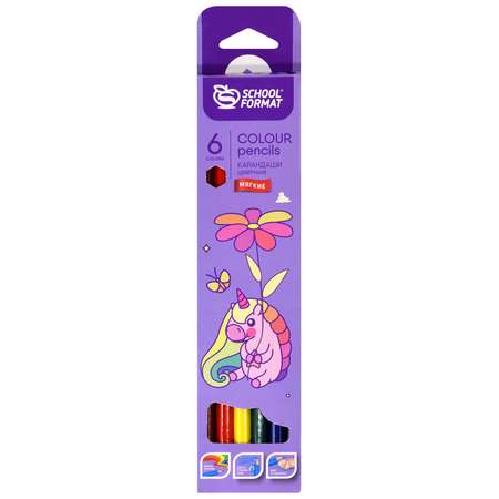 Набор цветных карандашей SCHOOLFORMAT набор 6 шт Сказочный единорожек шестигранные стикеры в комплекте