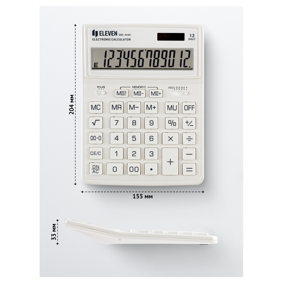 Калькулятор Eleven SDC-444X-WH 12 разрядов двойное питание 155*204*33мм белый - фото 4