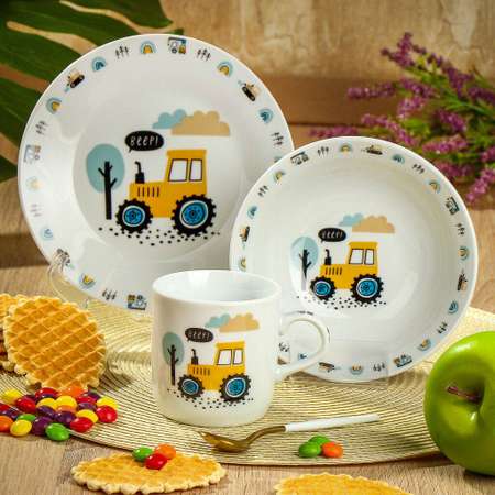 Набор детской посуды Daniks декорированный Трактор 3 предмета керамика