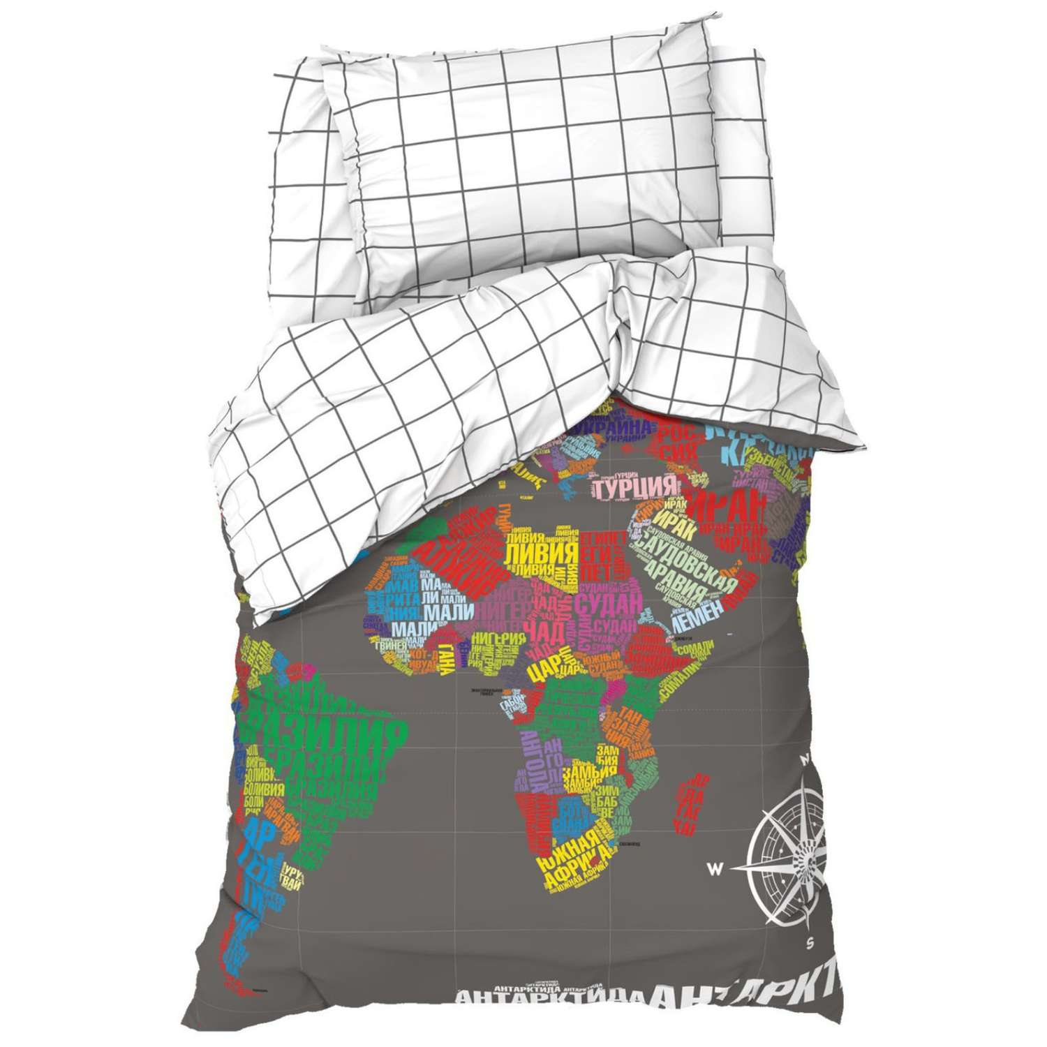 Комплект постельного белья Этель Карта мира 1.5 спальное - фото 1