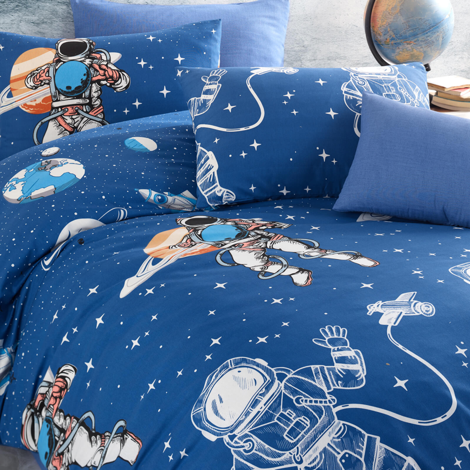 Комплект постельного белья ATLASPLUS астронавт синий полутороспальный - фото 2