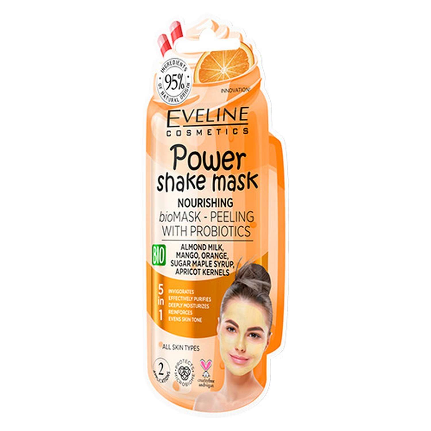 Маска-пилинг EVELINE Power shake с пробиотиками и миндальным молочком ревитализирующая 8 мл - фото 1