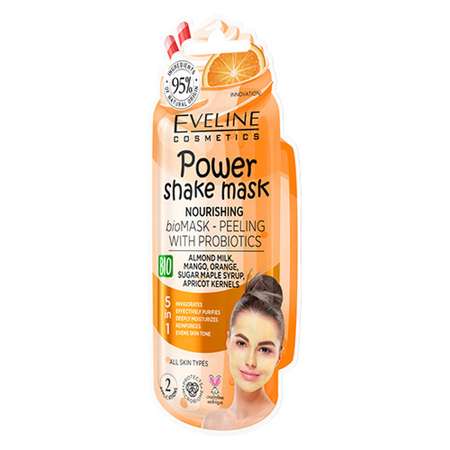 Маска-пилинг EVELINE Power shake с пробиотиками и миндальным молочком ревитализирующая 8 мл