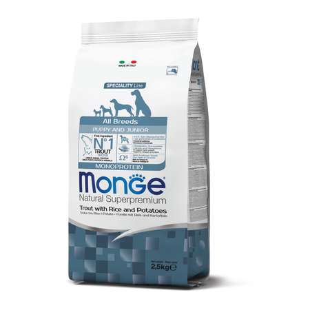 Корм для щенков MONGE 2.5кг Dog Speciality Line Monoprotein всех пород форель-рис-картофель