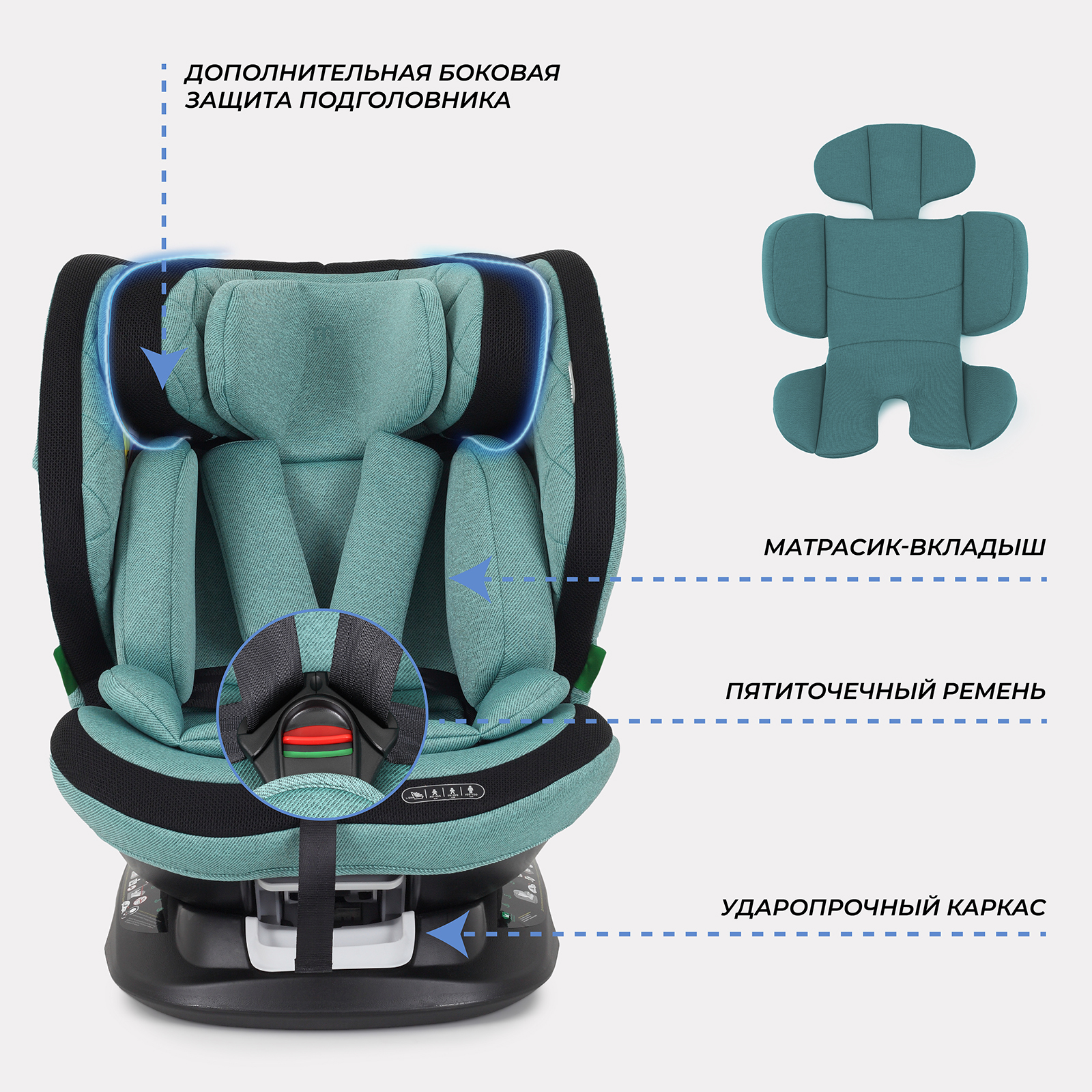 Автокресло с поворотной базой MOWbaby Motion isofix Green 40-150см - фото 8